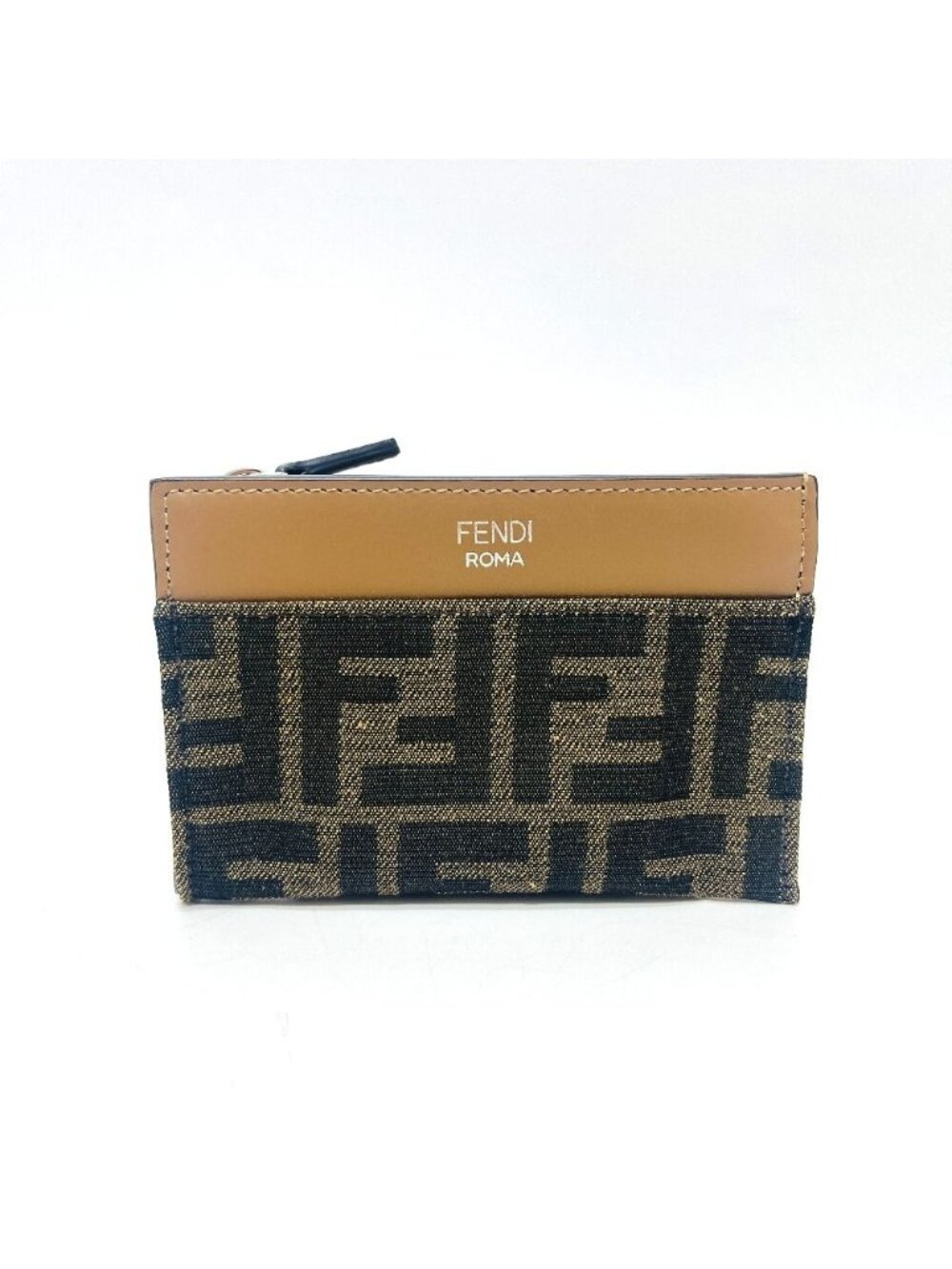 Fendi Coin Purse Zucca Pattern Leather Canvas Brown